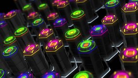 Dynamic arrangement of glowing energy cores, pulsing with vibrant neon lights, suggesting a powerful futuristic digital network or advanced technology in motion. - Powered by Shutterstock - Get 15% off with code: PIKWIZARD15