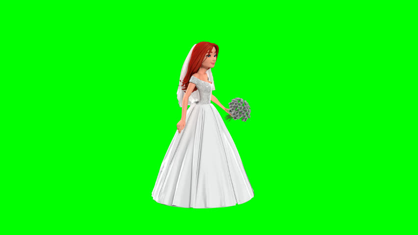 3D bride character walking on green screen, perfect for wedding projects, invitations, romantic scenes, and creative video production. High-quality motion for versatile editing.