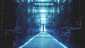 Futuristic server room flythrough with data and network overlays - Powered by Shutterstock - Get 15% off with code: PIKWIZARD15
