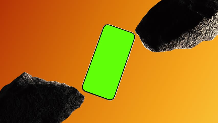 Animation Smartphone with Green Screen on Bright Orange Background. Mock-up for Commercial Advertising, Product Showcase, Mobile application Promotion and Creative Design. Phone for Social and News 4k