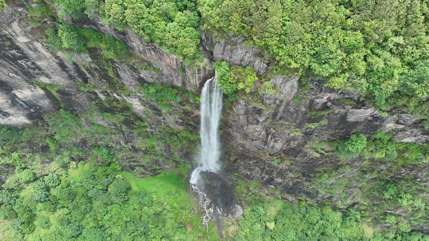 Aerial View of Mountain Waterfall Natural Landscape 4K Footage