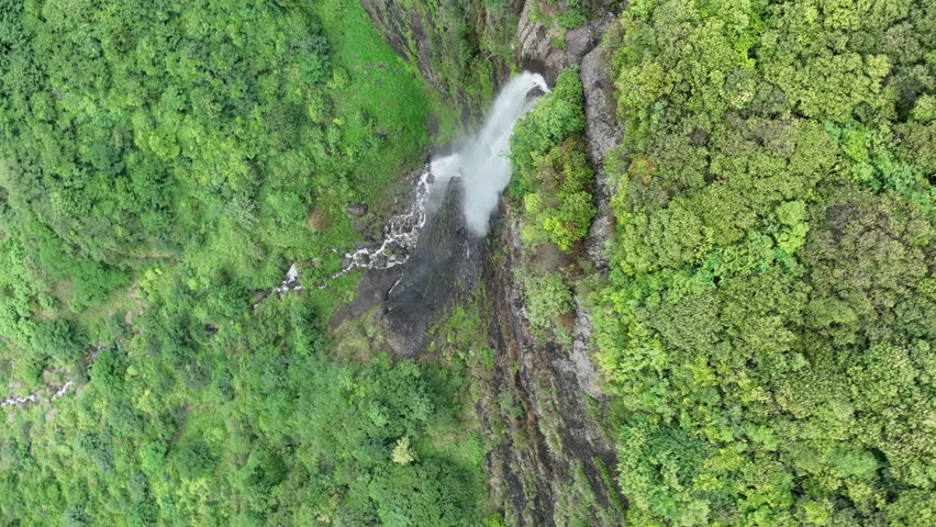 Aerial View of Mountain Waterfall Natural Landscape 4K Footage