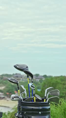 Adult Sports Man Playing on Golf Course Gets Ready to Hit Ball by Club. Athletic Person is Real Winner at Champion League. Male Golfer Taking Game Equipment Prepares to Score in Round by Birdie Slice