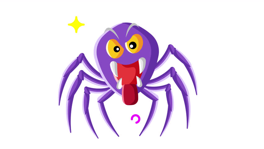 Animated Halloween Purple spider with sharp teeth and a tongue.