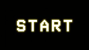 Pixelated 8-bit glowing text animation of the word START appearing letter by letter on a black background, retro arcade intro style with nostalgic video game aesthetic, perfect for gaming projects	 - Powered by Shutterstock - Get 15% off with code: PIKWIZARD15