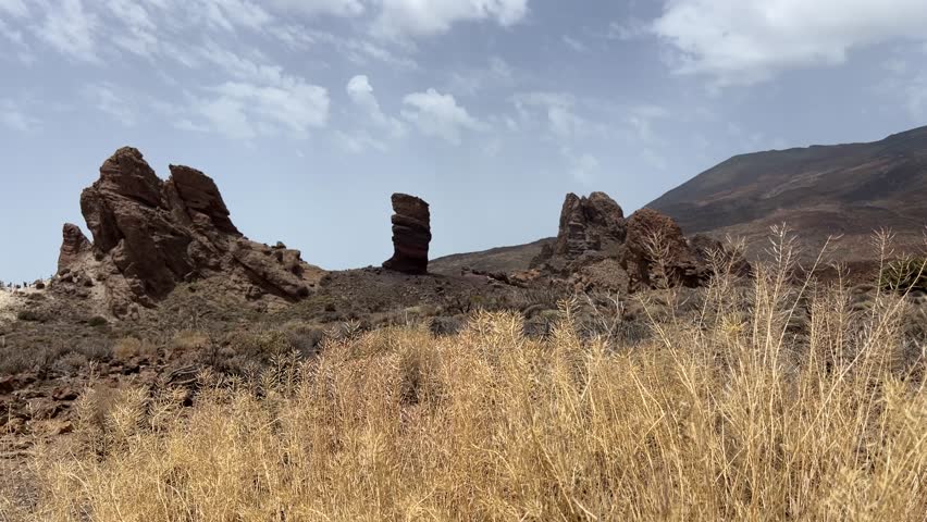 A breathtaking Rocky Landscape adorned with beautiful patches of Golden Grass under the sky