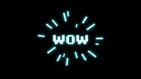 Retro Pixel WOW Text Animation with Bouncing Comic Explosion Effect – Fun 8-Bit Video Game Style Motion Graphic for Surprise Reactions, Exciting Intros, and Creative Digital Content	 - Powered by Shutterstock - Get 15% off with code: PIKWIZARD15