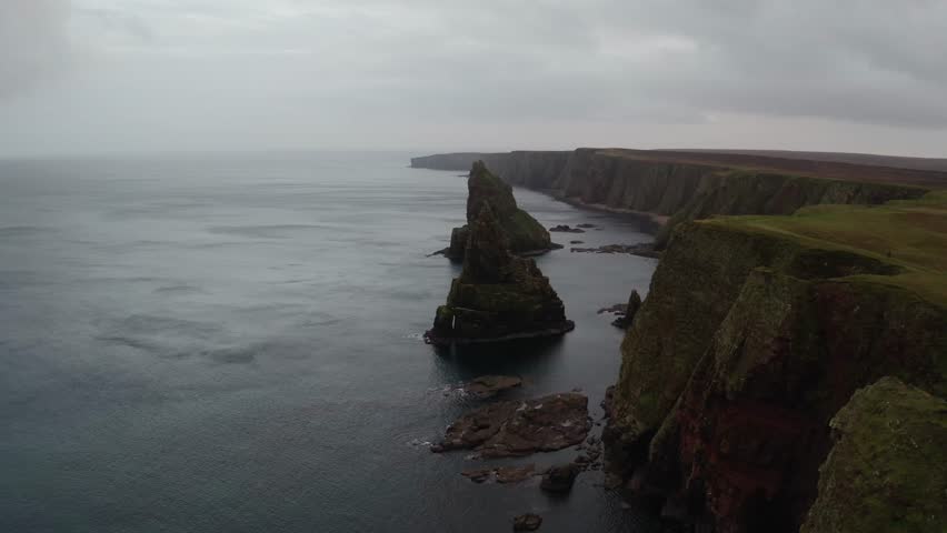 drone shot of Duncansby Stacks in Northern Scotland