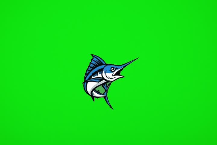 Cartoon marlin with long sharp bill and bold expression on a colorful background, perfect for mascot, gaming intro, sport fishing theme, digital stickers, branding assets, and creative animation proje