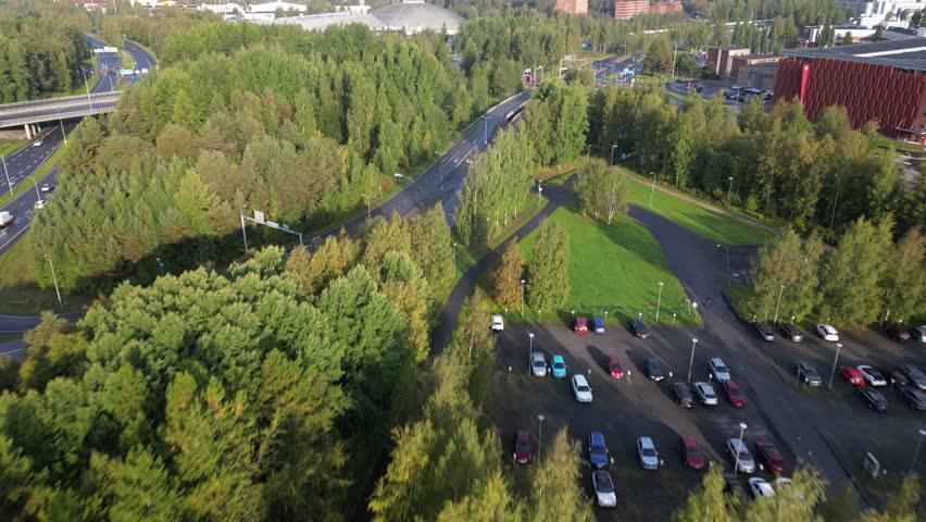 Aerial view of traffic after rain in Oulu, Finland