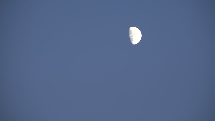 Moon Rises in Crepuscular Sky, Half Moon in Dusk Light View, Evening Background