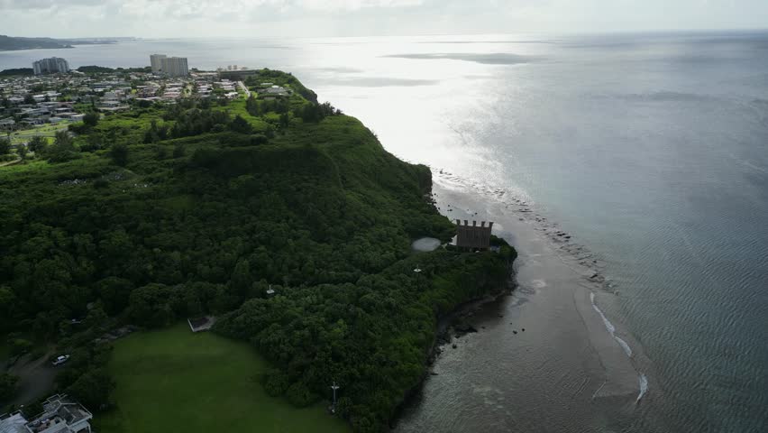 St. Probus Holy Chapel Near Hilton Guam Resort And Spa In Tumon, Guam. Aerial Drone Shot