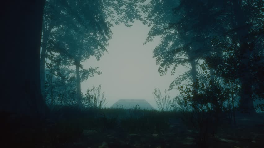 Cinematic, atmospheric scene with a wooden path on a lake disappearing into thick fog. Perfect for adding a mysterious and dramatic atmosphere to your project.
