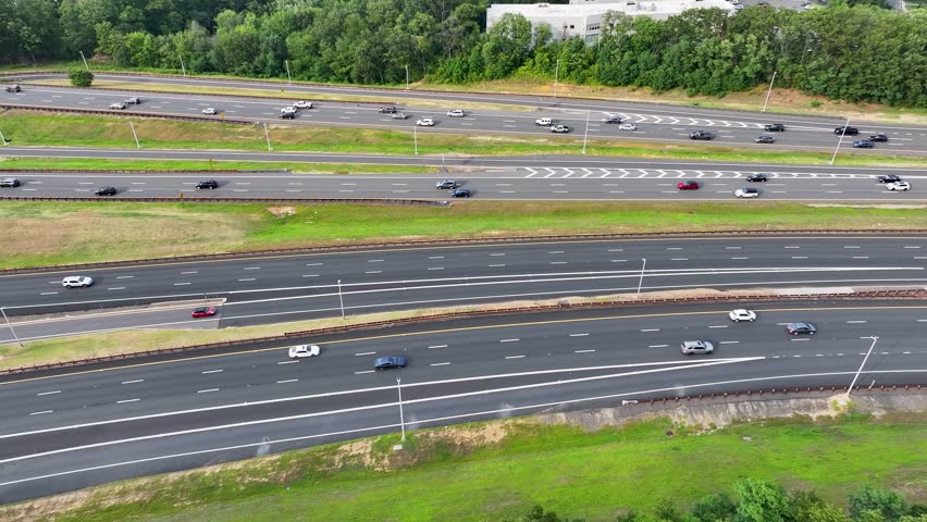 Aerial view of traffic on the Garden State Parkway near Sayreville, New Jersey