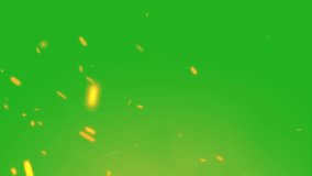 An illustration of glowing fire-like sparks and floating particles on a green screen background, designed for use with chroma keying in visual effects - Powered by Shutterstock - Get 15% off with code: PIKWIZARD15