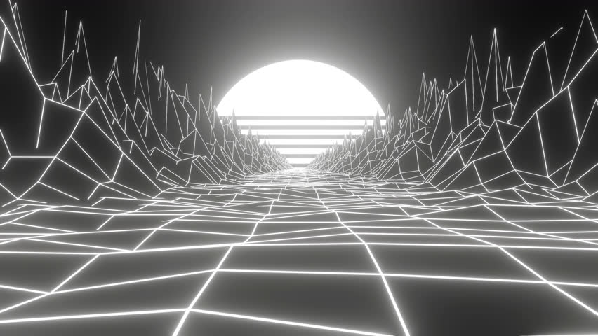 4K Retro Cyberpunk Road to a Sci-Fi City Loop. A 10-second seamless loop of a futuristic cyberpunk landscape with a glowing highway. Created in Blender and rendered with Cycles.