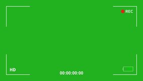 An illustration of a chroma green screen framed by a simulated camera recording interface, including UI elements like REC symbol and framing guides - Powered by Shutterstock - Get 15% off with code: PIKWIZARD15