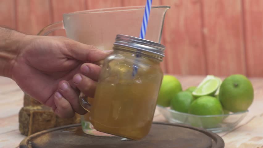 Homemade Latin American summer drink blending cane sugar and fresh lime for a natural tropical taste