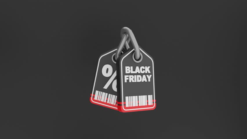 3D Black Friday Sale Tags in Black with Discount Percentage. Holiday Sale Concept, Discounts. Special Offer, Great Price, Great Deals. Looping 3D Video.