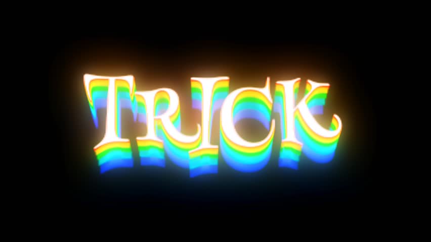 Colorful glowing text animation with the words "Trick or Boo," featuring a neon effect on a dark background. Perfect for Halloween intros, spooky party invitations, creepy video openers