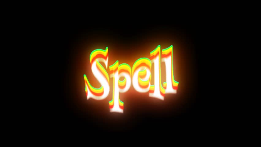 Glowing neon text animation with the words "Witch or Spell," featuring a colorful glitch effect on a dark background. Ideal for Halloween projects, spooky party invitations, horror intros