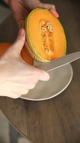 Melon Charente slice ripe sweet fruit tasty snack fresh delicious gourmet food background on the table rustic food top view copy space keto and paleo diet vegan and vegetarian food