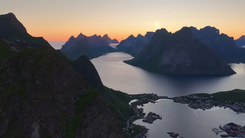 Reinebringen mountain offering breathtaking views of reine village at sunset