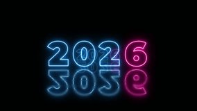Blue illuminate digits 2026 new year design with wet floor and neon glow. Abstract cosmic vibrant color backdrop. Glowing neon Congratulation Happy New Year 2026. Futuristic style loop tunnel - Powered by Shutterstock - Get 15% off with code: PIKWIZARD15