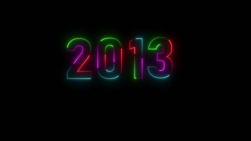 Glowing Neon number 2013 happy new year animation black background. 