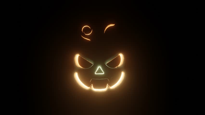 mp4,4k,  5 seconds 3d animation of a glowing halloween pumpkin jack o lantern with flickering light, spooky halloween loop