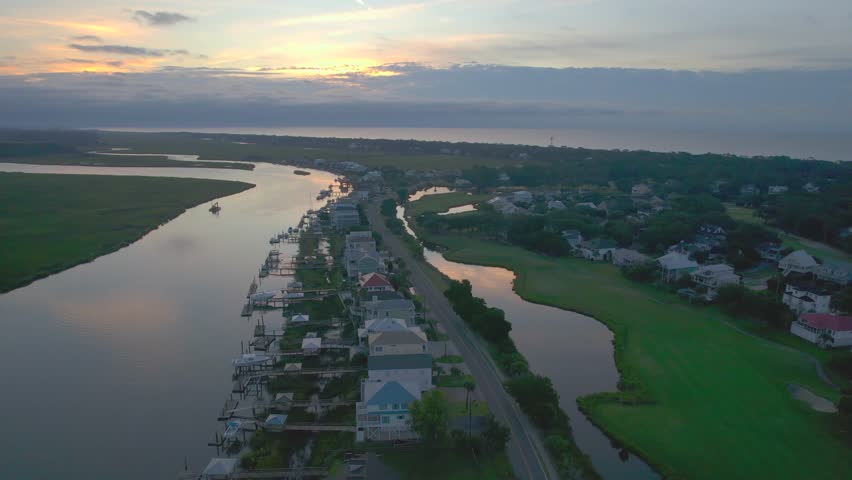 Sunrise Aerial Over Edisto Island South Carolina Golf Course Community