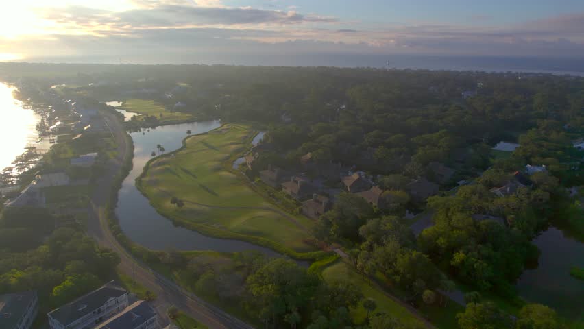 Sunrise Aerial Over Edisto Island South Carolina Golf Course Community
