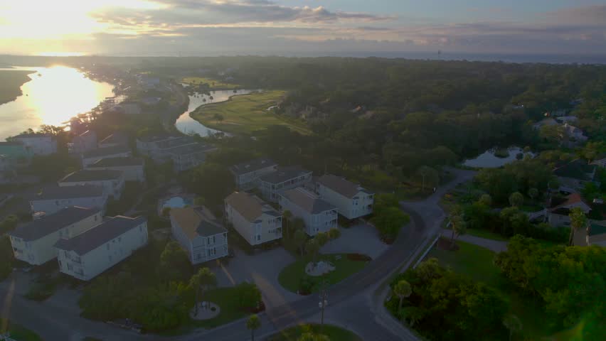 Sunrise Aerial Over Edisto Island South Carolina Golf Course Community