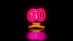 glowing neon 60 years anniversary motion graphic 4K footage .60th anniversary year with a luxurious maroon ruby black background, perfect for celebration, couple celebrating ,family milestones ,events - Powered by Shutterstock - Get 15% off with code: PIKWIZARD15