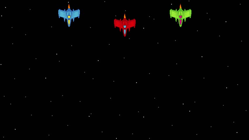 Pixel art loop animation of spaceships with parallax star background