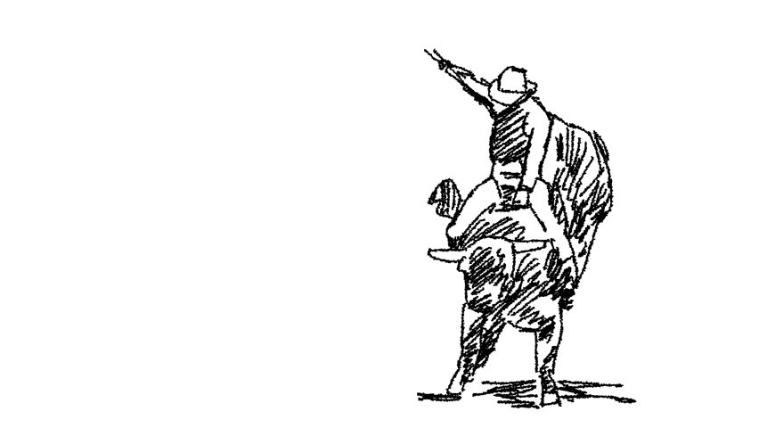Sketch style animation of rodeo practice.