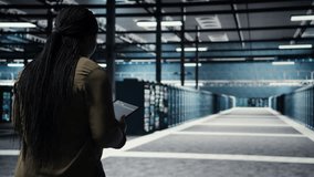 Engineer in data center using tablet to deploy secure server architecture. African american woman in server hub using device to do rollout of cybersecurity framework, camera A - Powered by Shutterstock - Get 15% off with code: PIKWIZARD15