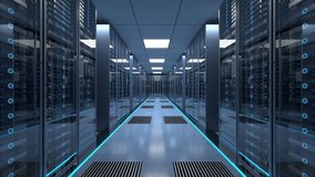 Modern Data Technology Center, server racks are located in large storage. Digitalization of artificial intelligence and the concept of Internet of Things. - Powered by Shutterstock - Get 15% off with code: PIKWIZARD15