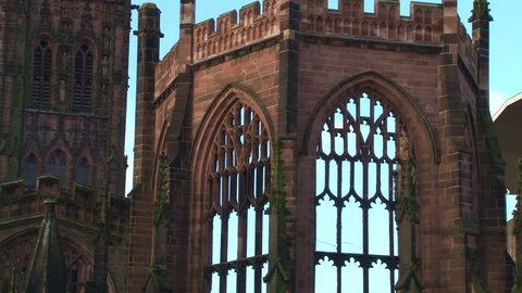 The city centre Cathedral ruins of St Michael's in Coventry, damaged by the Luftwaffe in the second world war.