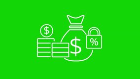 Money Bag With Dollar Sign Stacked Coins and Padlock Icon on Green Background Keywords: money bag, dollar sign, coins, stack, savings, finance, security, lock, padlock, percentage, icon, symbol - Powered by Shutterstock - Get 15% off with code: PIKWIZARD15