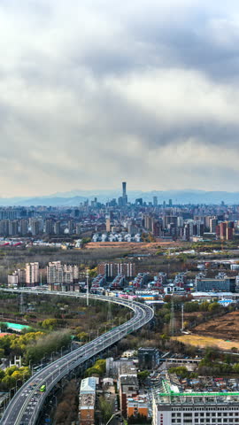 The Landmark Architecture of Beijing, China, with the Majestic Mountain Range in the Background