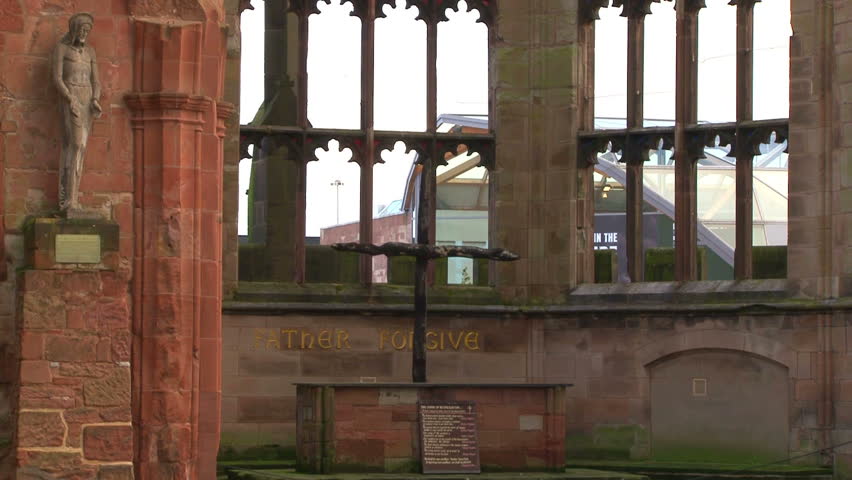 The ruins of Coventry Cathedral, bombed in 1940 in the Second World War.