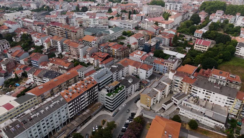 aerial view of clustered residential buildings in porto portugal