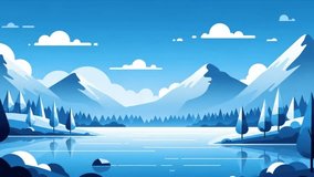 Flat Design Landscape Video of Mountain Lake with Trees and Clouds, Minimalist Nature Background - Powered by Shutterstock - Get 15% off with code: PIKWIZARD15