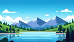 Flat Design Landscape Video of Mountain Lake with Trees and Clouds, Minimalist Nature Background - Powered by Shutterstock - Get 15% off with code: PIKWIZARD15