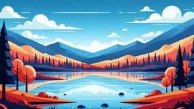 Flat Design Landscape Video of Mountain Lake with Trees and Clouds, Minimalist Nature Background - Powered by Shutterstock - Get 15% off with code: PIKWIZARD15
