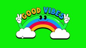 Bright Animated Rainbow With Good Vibes Text And Two Friendly Hands Waving, Ideal For Positive Content, Green Screen Overlay - Powered by Shutterstock - Get 15% off with code: PIKWIZARD15