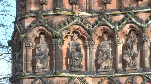The religious figures on LIchfield Cathedral west face.