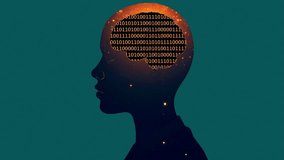 Digital brain with binary code inside human head silhouette, Artificial intelligence concept showing binary code forming a brain in a human profile - Powered by Shutterstock - Get 15% off with code: PIKWIZARD15