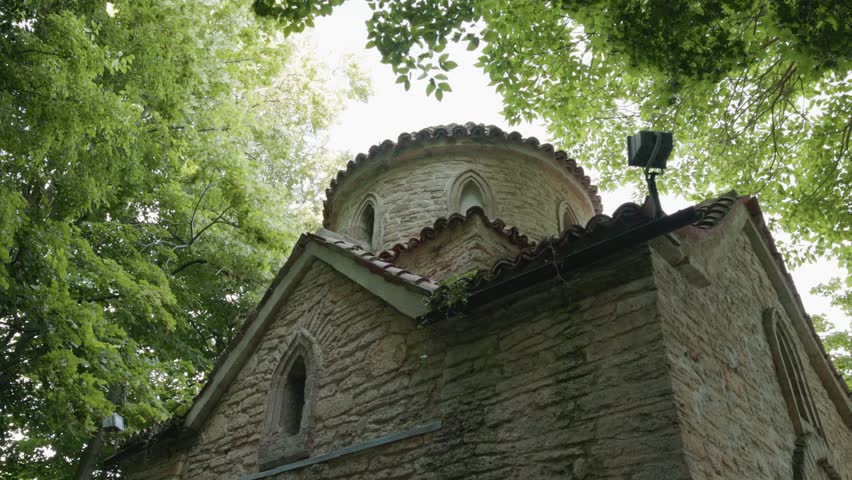 Stella Maris Chapel At The Balchik Queen Mary Castle In Bulgaria. Low Angle Shot